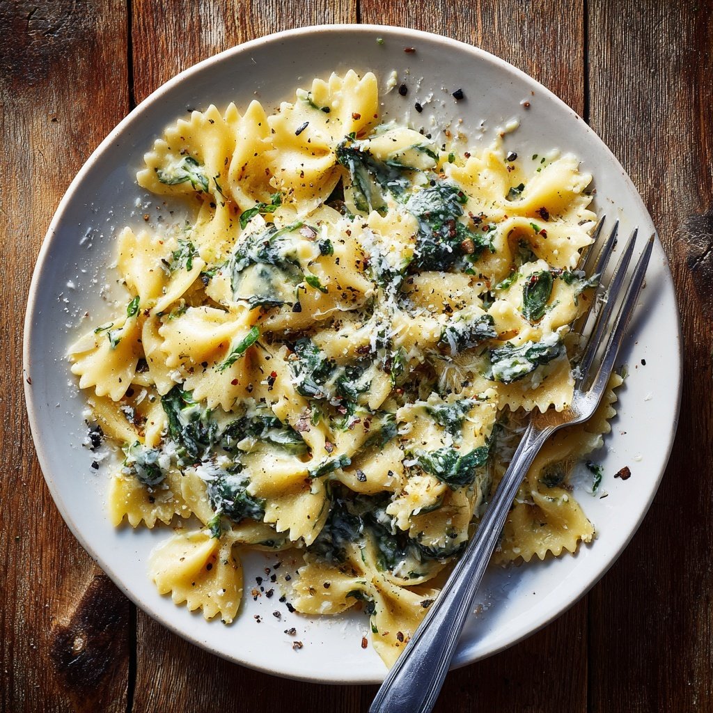 Bow Tie Pasta With Spinach Alfredo