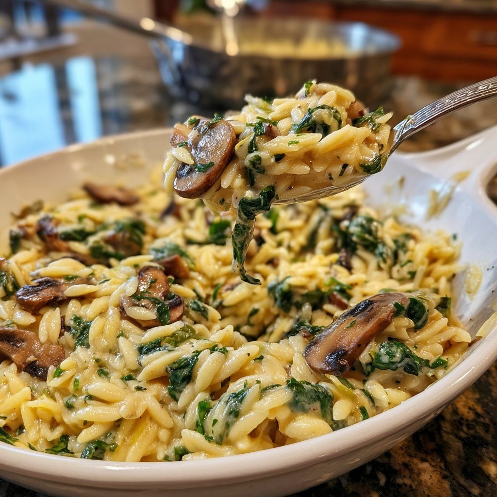 Romantic Creamy Spinach Mushroom Orzo