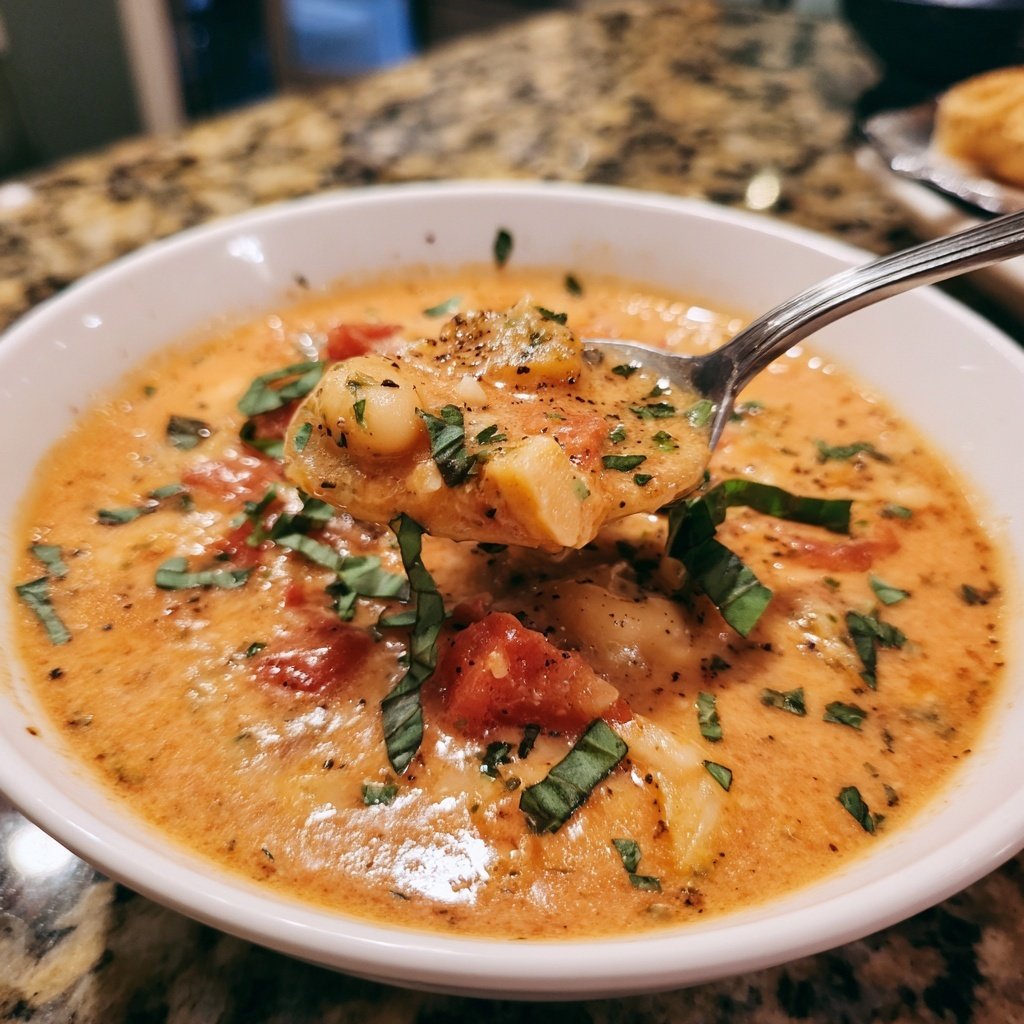 Healthy Crockpot Tomato Basil White Bean Soup