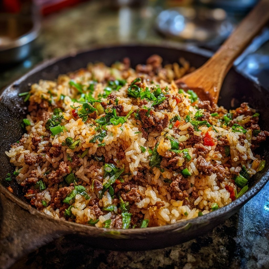 Ground Beef And Herb Rice Skillet